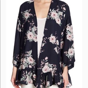 Nordstrom’s Plione Blue Floral Ruffle Hem Kimono